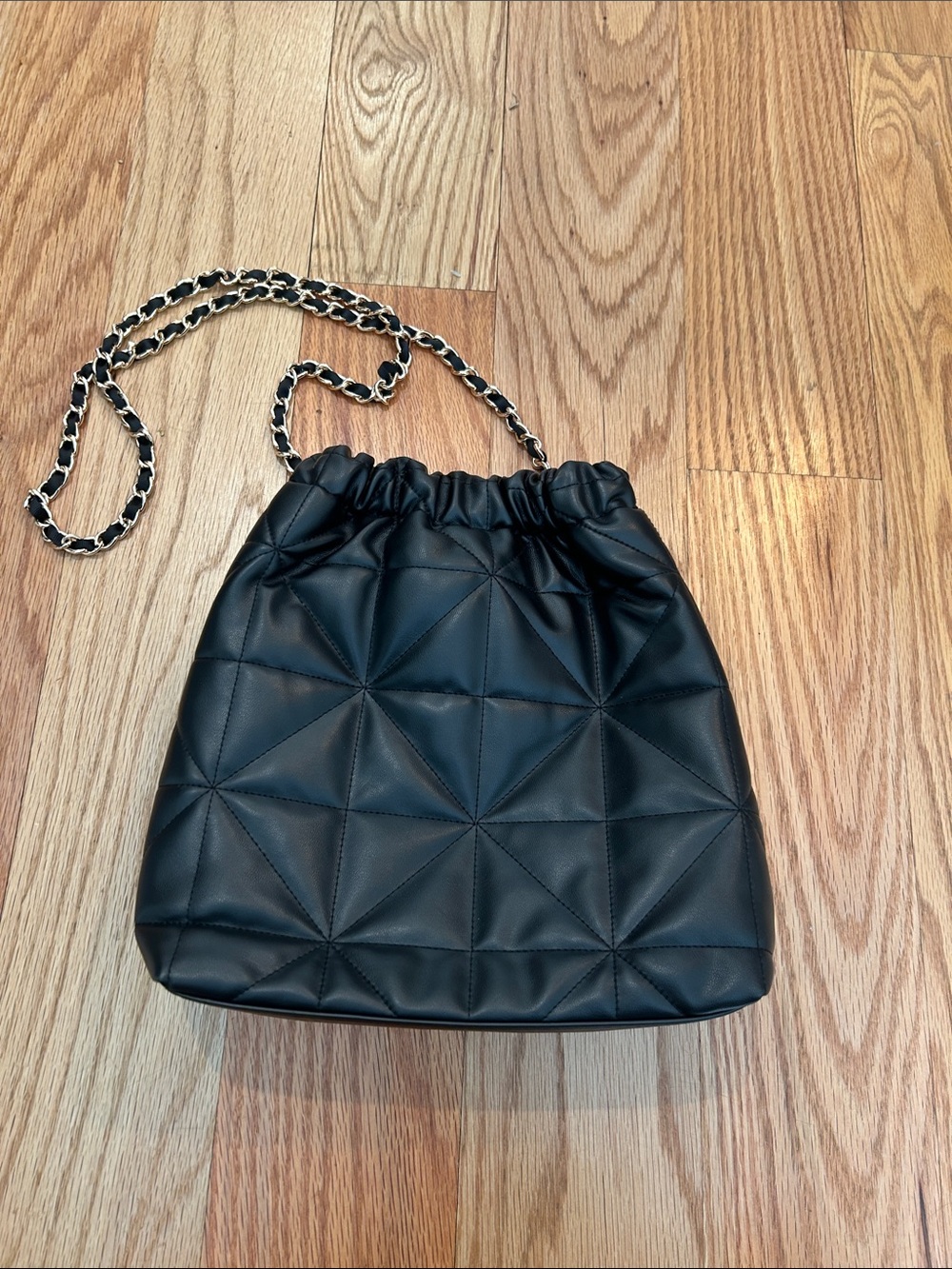 a new day Black Quilted Chain-Accent Drawstring Crossbody Bag